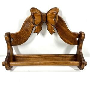 Vintage Handcrafted Wood Bow Quilt Towel Rack Wall Hanging Holder Country Decor